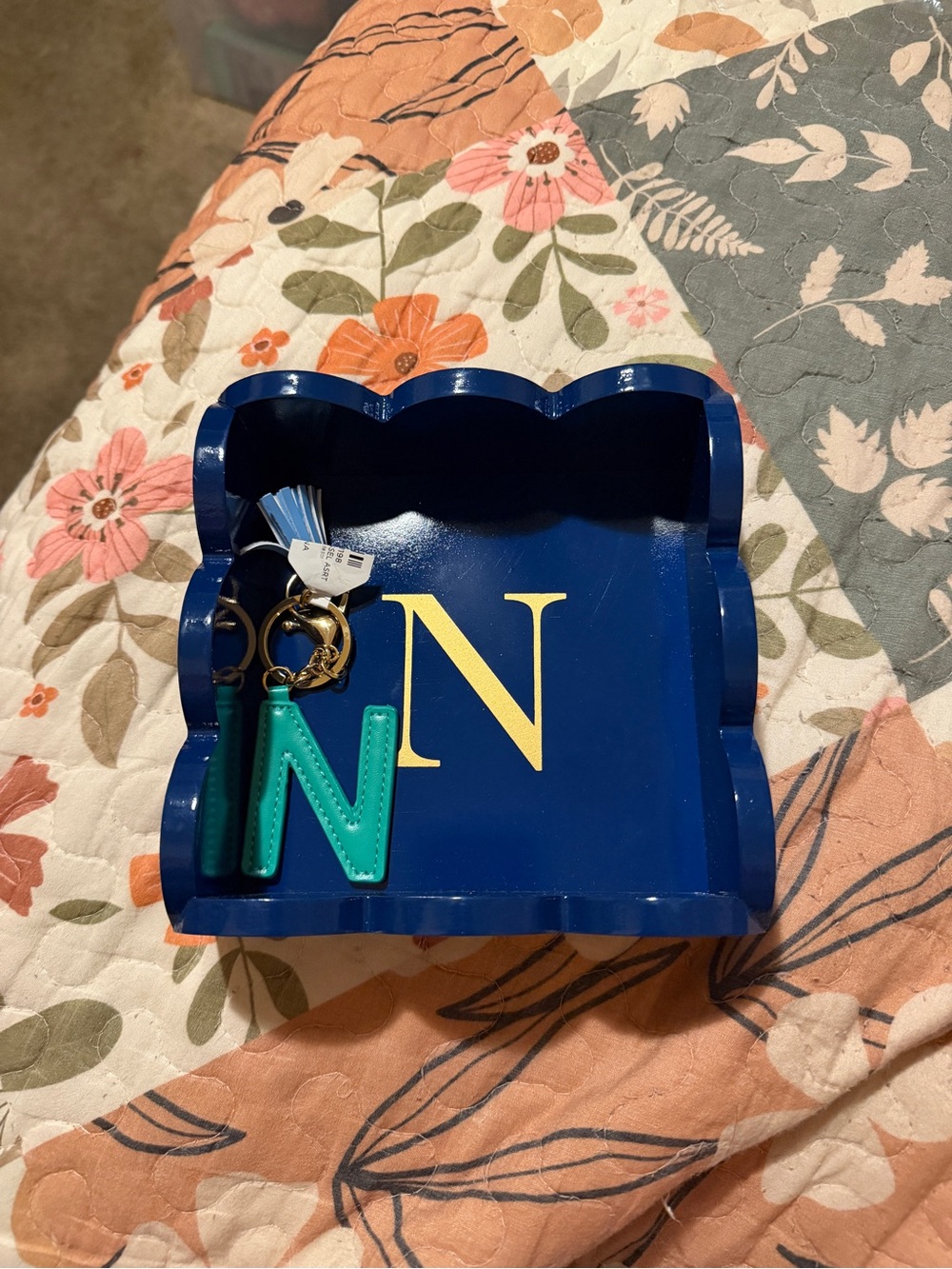 Set of 2 “N” Monogrammed Trinket Tray & Keychain